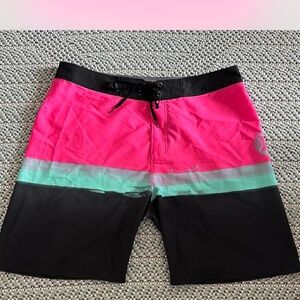 Men's Pink and Black Swim Shorts Hurly